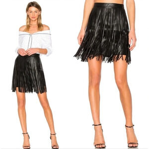 n:Philanthropy‎ Vegan Leather Clover Mini Fringe Skirt Black Size Large